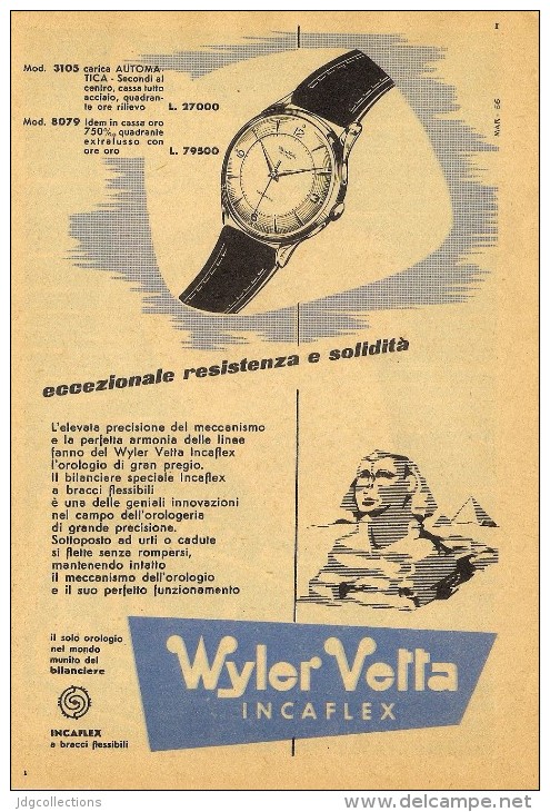 # WYLER VETTA INCAFLEX OROLOGI HORLOGERIE 1950 Italy Advert Publicitè Reklame Orologio Montre Uhr Reloj Relojo Watch - Reclamehorloges