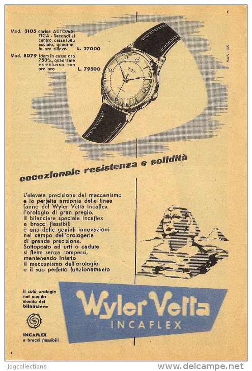 # WYLER VETTA INCAFLEX OROLOGI HORLOGERIE 1950 Italy Advert Publicitè Reklame Orologio Montre Uhr Reloj Relojo Watch - Orologi Pubblicitari