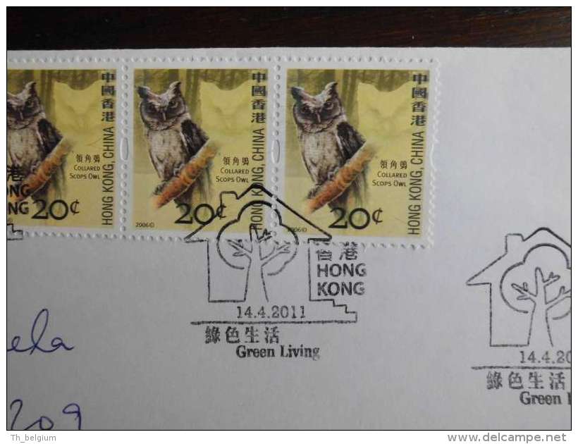 Hong Kong 2011 - Real Sent FDC Green Living Clean Air + Birds - Autres & Non Classés