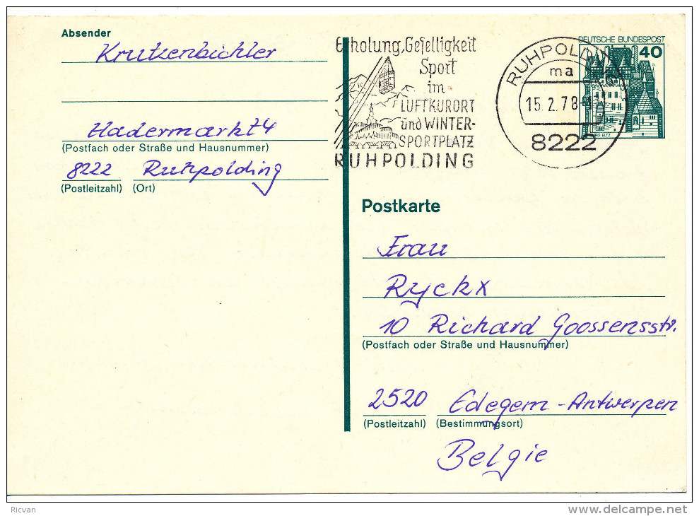 1978 Postkarte P123 Van Ruhpolding(reclamestempel ) Naar Edegem/Belgie Zie Scan(s) - Cartes Postales - Oblitérées