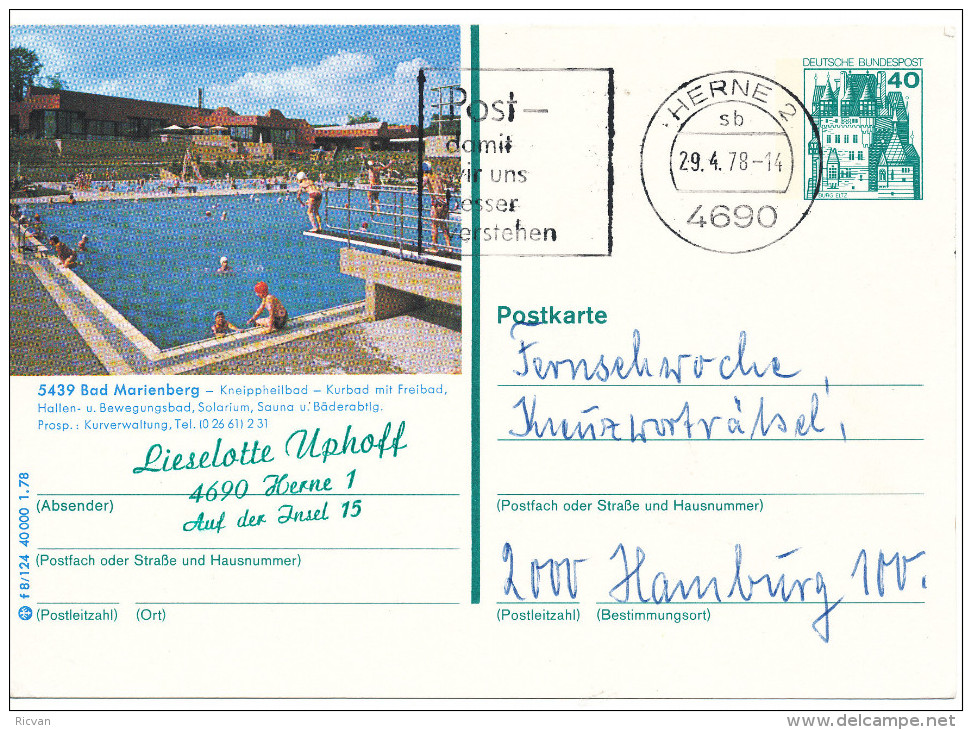 1978 Reclamepostkarte"Bad Marienberg" P123 Van Herne 2 Naar Hamburg Zie Scan(s) - Postcards - Used