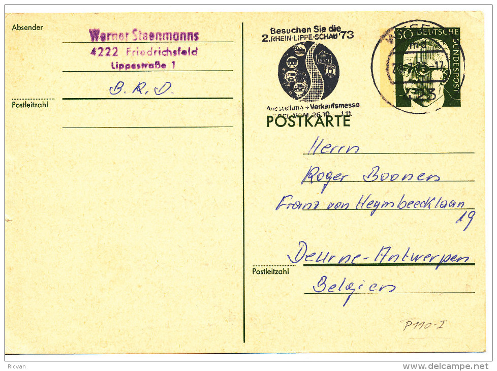 1973 Postkarte P110-I  Van ?Wesel 1? Naar Deurne/Belgie Zie Scan(s) - Cartes Postales - Oblitérées