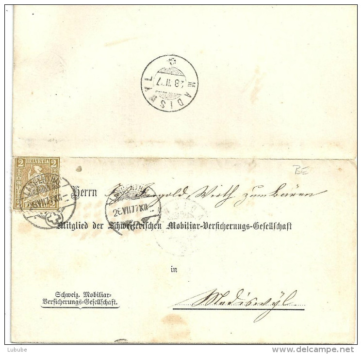 Versicherungspolice  "Schweiz. Mobiliar Versicherung"  Langenthal            1877 - Lettres & Documents