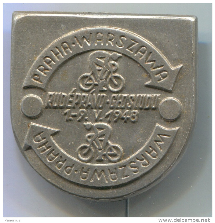 RACE PRAHA / WARSZAWA - Cycling, Bike, Bicycling, 1948, Metal, Pin, Big Badge - Radsport