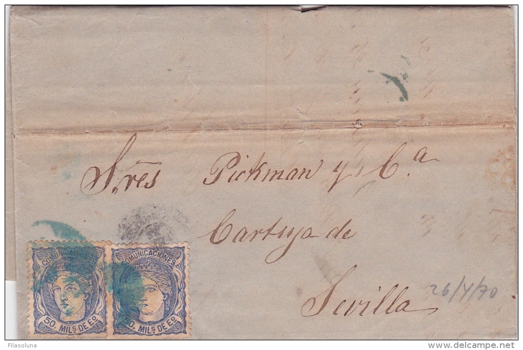 01976 Carta De Valencia A Sevilla 1870 - Covers & Documents