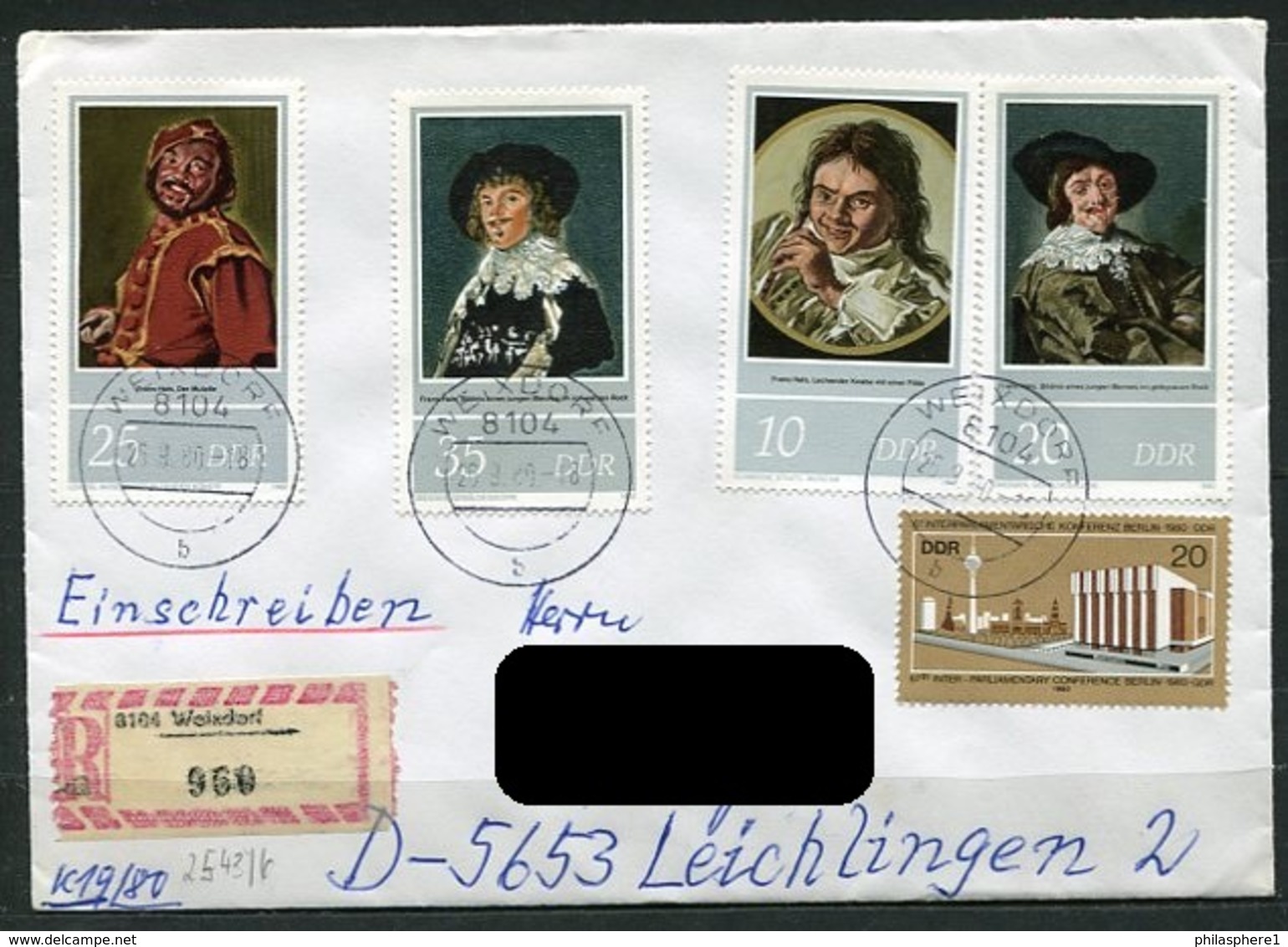 DDR Nr.2543/6 + 2542 Sammler- Brief Einschreiben  Gelaufen  (B223) (Jahr:1980) Weixdorf - Leichlingen - Briefe U. Dokumente