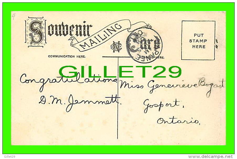 GANANOQUE, ONTARIO - 1000 ISLANDS - SOUVENIR MAILING CARD - TRAVEL IN 1908 - - Gananoque