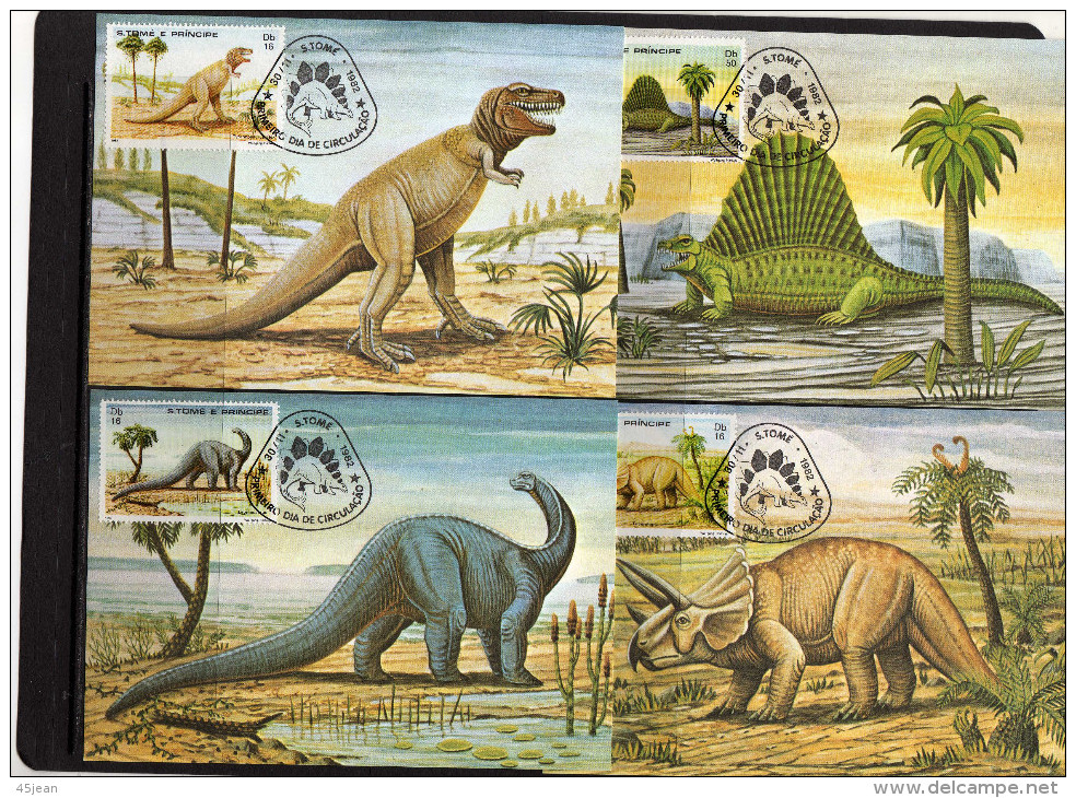 St Tome & Principe: 1982 Belle Série De 6 Cartes Maximum "animaux Préhistorique" - Prehistorisch