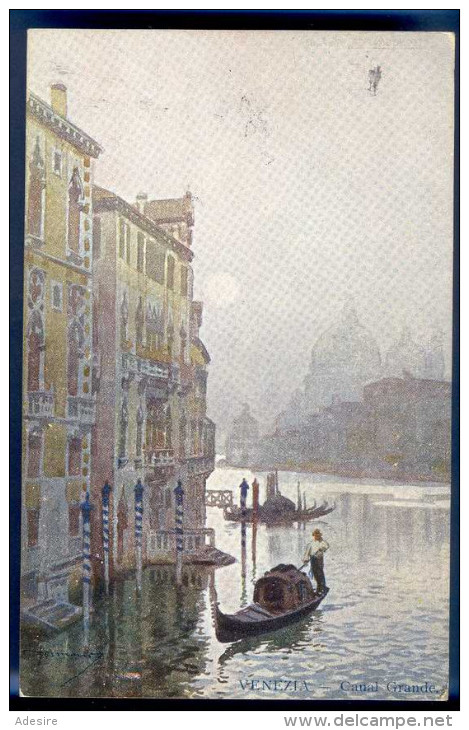 VENEZIA, Canal Grande, Künstlerkarte Gel.um 1909, Doppelfrankierung, Gute Erhaltung - Venezia