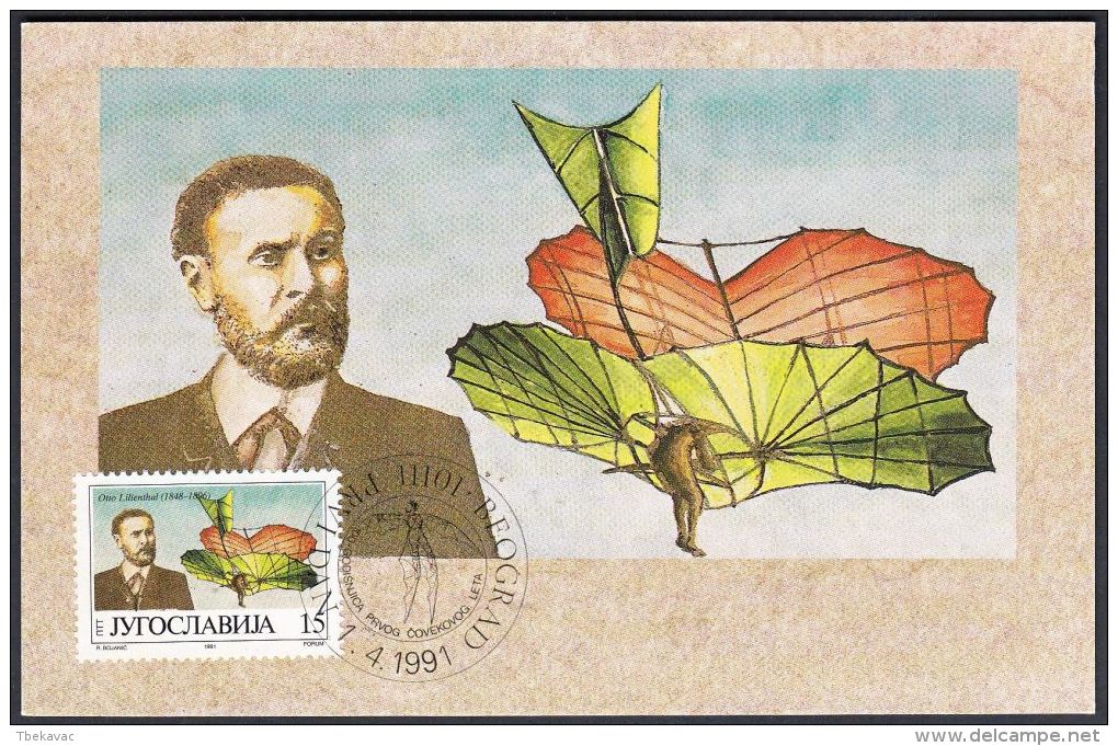 Yugoslavia 1991, Maximun Card "Otto Lilienthal" W./ Special Postmark "Belgrade" ,ref.bbzg - Cartes-maximum