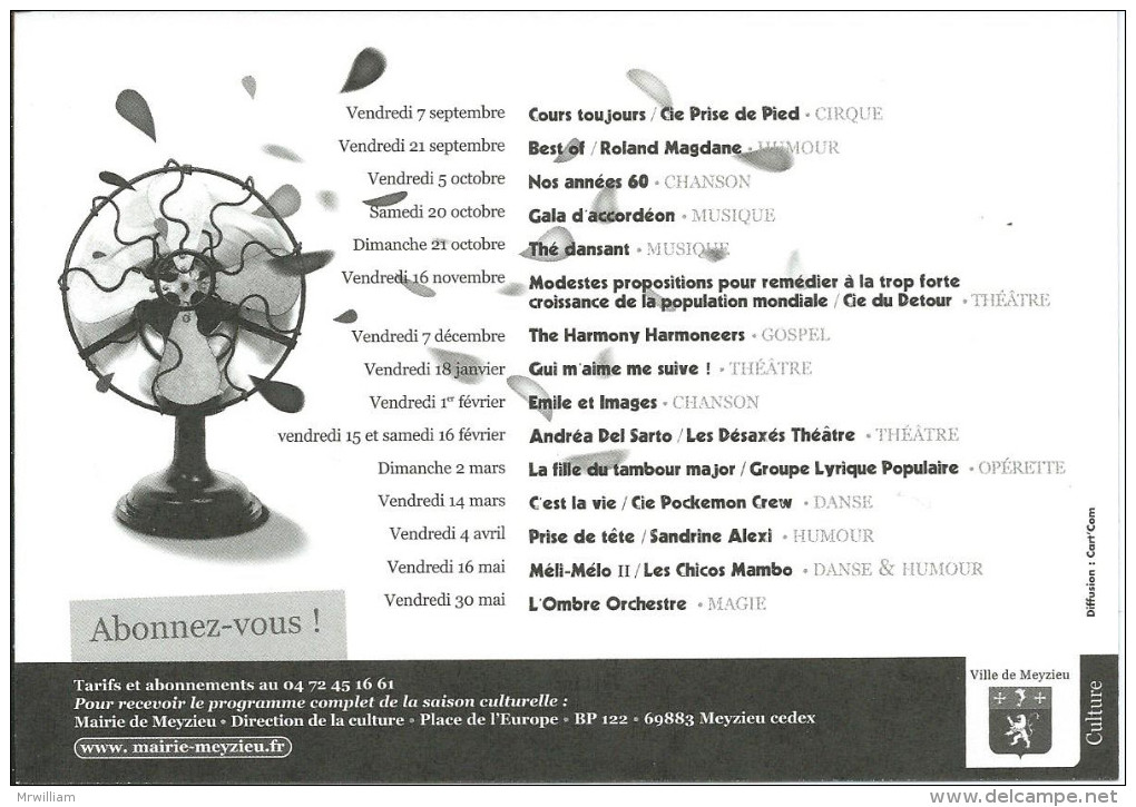 Carte Pub MEYZIEU 69, Saison Culturelle 2007/2008 (Programme) - Meyzieu