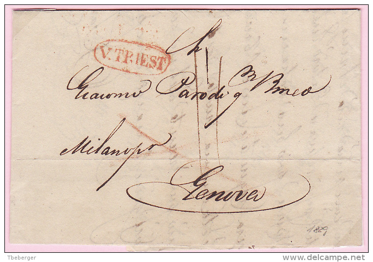 Austria Österreich Triest Trieste 1829 Faltbrief Entire Letter Abrechnung To Genova (j70) - ...-1850 Voorfilatelie