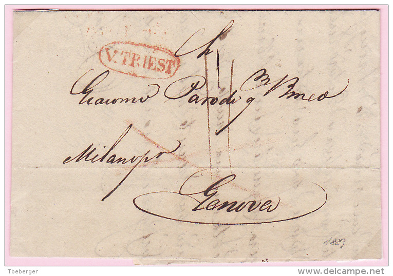 Austria Österreich Triest Trieste 1829 Faltbrief Entire Letter Abrechnung To Genova (j70) - ...-1850 Prefilatelia