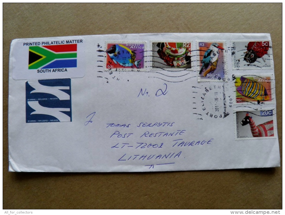 Cover Sent From South Africa RSA To Lithuania On 2012 Animals Fauna Birds Oiseaux Fish Insect - Cartas & Documentos