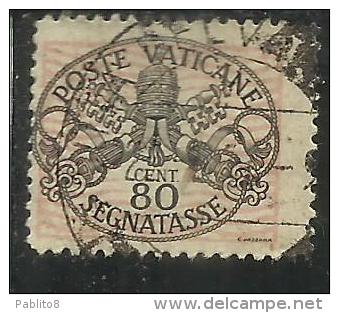 VATICANO VATIKAN VATICAN 1945 SEGNATASSE TAXES DUE TASSE TRIREGNO E CHIAVI DECUSSATE CENT. 80 USATO USED - Taxes