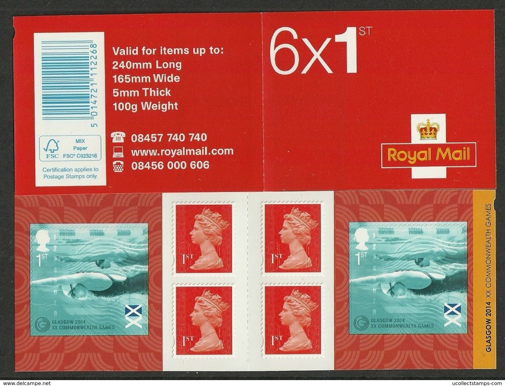 Great Britain 2014  Commonwealth Games  Swimming  Booklet   Postfris/mnh/neuf - Neufs