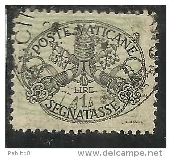 VATICANO VATIKAN VATICAN 1945 SEGNATASSE TAXES DUE TASSE TRIREGNO E CHIAVI DECUSSATE LIRE 1 USATO USED - Postage Due