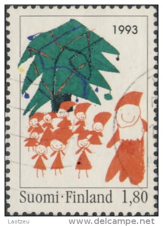 Finlande  1993. ~ YT 1198 - Père N^ël, Enfant, Sapin - Used Stamps