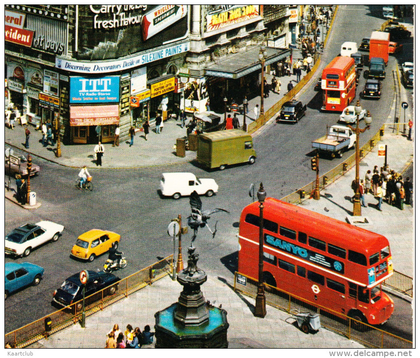 London:  AUSTIN 1100 & MINI, FORD CAPRI,  AEC DOUBLE-DECKER BUS, COMMER VAN  Etc. - Piccadilly Circus - Toerisme