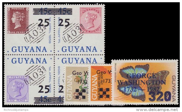 Guyana 1984 Nos 910/12 Surch As T 272 But Vertically And Without The Decimal Point, And Nos 1184/7 Surch As T 234, Unmou - Guiana (1966-...)