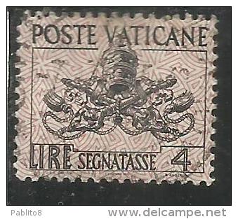 VATICANO VATIKAN VATICAN 1954 SEGNATASSE TAXES DUE TASSE TRIREGNO E CHIAVI DECUSSATE LIRE 4 USATO USED - Postage Due