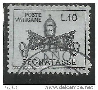 VATICANO VATIKAN VATICAN 1968 SEGNATASSE TAXES DUE TASSE TRIREGNO E CHIAVI DECUSSATE LIRE 10 USATO USED - Taxes