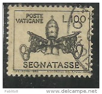 VATICANO VATIKAN VATICAN 1968 SEGNATASSE TAXES DUE TASSE TRIREGNO E CHIAVI DECUSSATE LIRE 100 USATO USED - Taxes