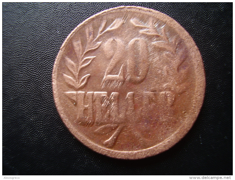 DOA  1916 EMERGENCY TABORA COINS 20 HELLER COPPER TYPE B - B . - German East Africa