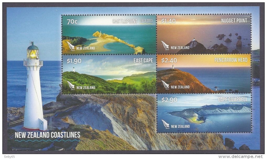 New Zealand 2013 Coastlines - Landscapes, Scenery, Littoral, Lighthouse, Leuchtturm, Phares, Castlepoint, East Cape, MNH - Unused Stamps