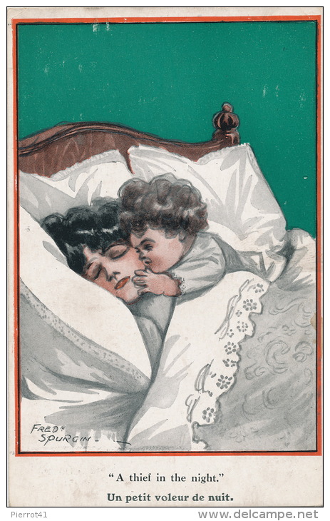 ENFANTS - Jolie Carte Fantaisie Femme Et Enfant "Un Petit Voleur De Nuit" Signée FRED SPURGIN - Spurgin, Fred