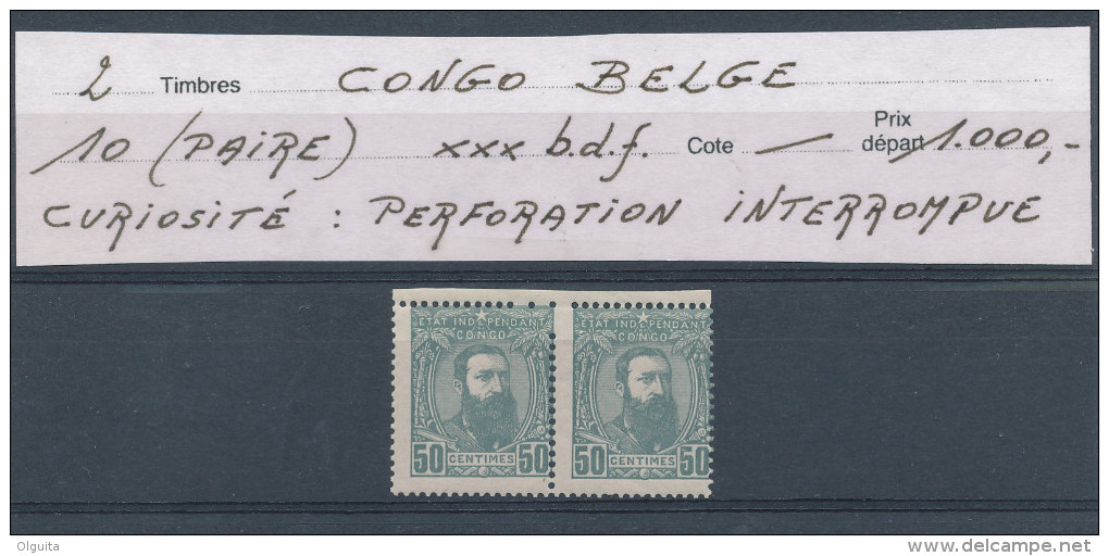 CONGO BELGE Seconde Emission 1887 - Paire 50 Centimes XXX - VARIETE Perforation Incomplète  --  C2/546 - 1884-1894