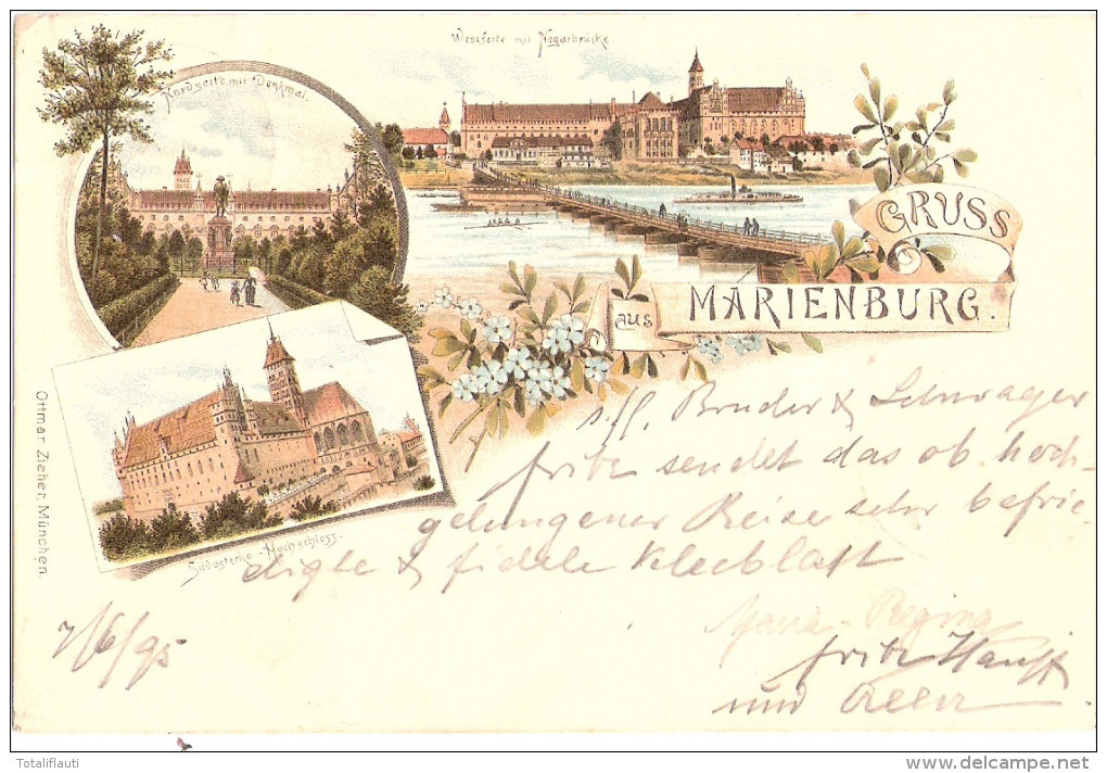 Marienburg Color Litho Vorläufer 9.6.1895 Autograf An Bruder Und Schwager Baron Von Koenig Warthausen B Ochsenhausen - Westpreussen