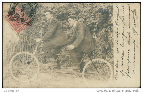 CYCLISME / TANDEM / BELLE CARTE PHOTO De Deux Hommes En Costumes Sur Un Tandem!! RARE! - Cyclisme