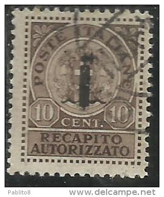 ITALIA REGNO ITALY KINGDOM 1944 REPUBBLICA SOCIALE ITALIANA RSI RECAPITO AUTORIZZATO CENT. 10 TIMBRATO USED - Revenue Stamps