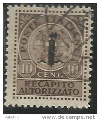 ITALIA REGNO ITALY KINGDOM 1944 REPUBBLICA SOCIALE ITALIANA RSI RECAPITO AUTORIZZATO CENT. 10 TIMBRATO USED - Fiscaux