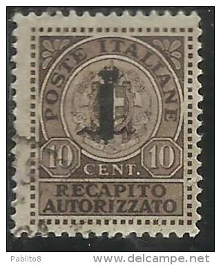 ITALIA REGNO ITALY KINGDOM 1944 REPUBBLICA SOCIALE ITALIANA RSI RECAPITO AUTORIZZATO CENT. 10 TIMBRATO USED - Fiscaux