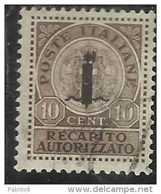 ITALIA REGNO ITALY KINGDOM 1944 REPUBBLICA SOCIALE ITALIANA RSI RECAPITO AUTORIZZATO CENT. 10 TIMBRATO USED - Revenue Stamps