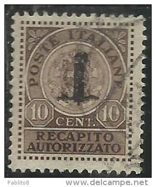 ITALIA REGNO ITALY KINGDOM 1944 REPUBBLICA SOCIALE ITALIANA RSI RECAPITO AUTORIZZATO CENT. 10 TIMBRATO USED - Fiscaux