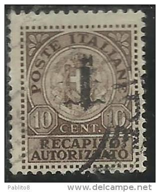 ITALIA REGNO ITALY KINGDOM 1944 REPUBBLICA SOCIALE ITALIANA RSI RECAPITO AUTORIZZATO CENT. 10 TIMBRATO USED - Fiscale Zegels