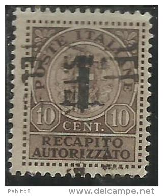 ITALIA REGNO ITALY KINGDOM 1944 REPUBBLICA SOCIALE ITALIANA RSI RECAPITO AUTORIZZATO CENT. 10 TIMBRATO USED - Steuermarken