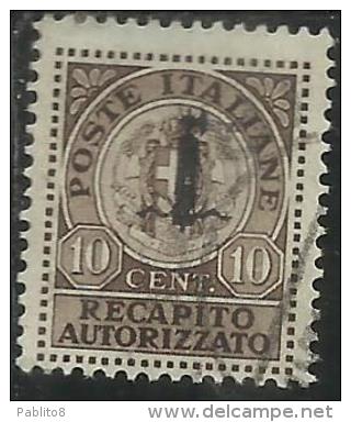 ITALIA REGNO ITALY KINGDOM 1944 REPUBBLICA SOCIALE ITALIANA RSI RECAPITO AUTORIZZATO CENT. 10 TIMBRATO USED - Fiscaux