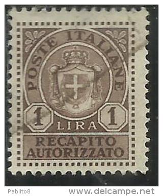 ITALIA REGNO ITALY KINGDOM 1946 LUOGOTENENZA RECAPITO AUTORIZZATO LIRE 1 TIMBRATO USED - Service Privé Autorisé