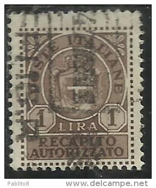 ITALIA REGNO ITALY KINGDOM 1946 LUOGOTENENZA RECAPITO AUTORIZZATO LIRE 1 TIMBRATO USED - Service Privé Autorisé