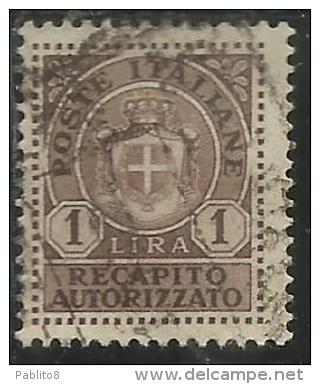 ITALIA REGNO ITALY KINGDOM 1946 LUOGOTENENZA RECAPITO AUTORIZZATO LIRE 1 USATO USED USATO - Autorisierter Privatdienst