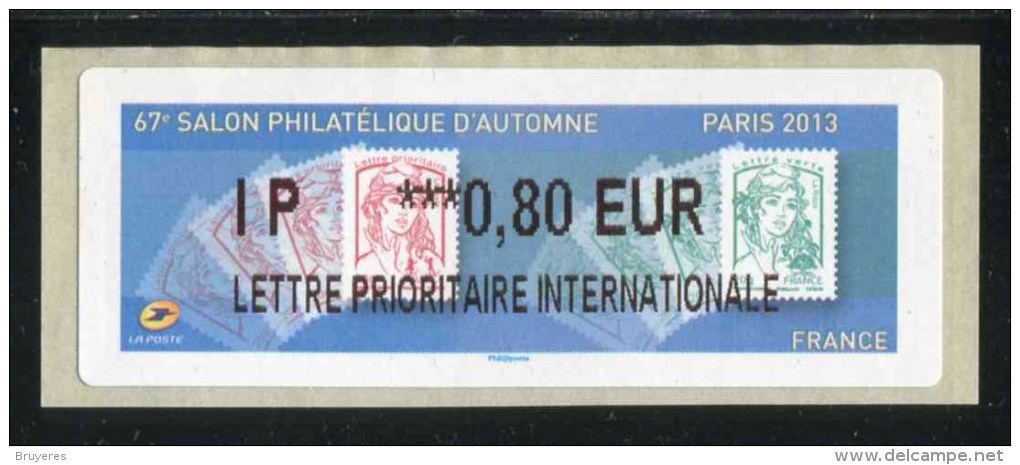 Timbre** De Distributeur De 2013 "IP 0,80 € -LETTRE PRIORITAIRE INT - Salon Philatélique D´Automne - Paris 2013" - 2010-... Illustrated Franking Labels