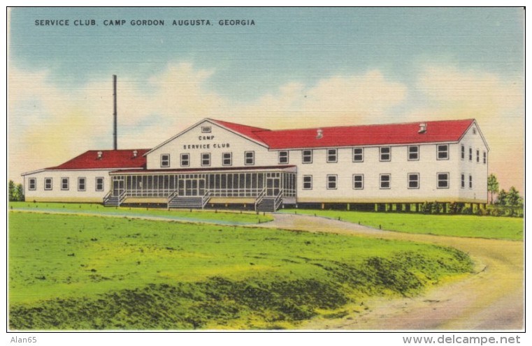 Augusta Georgia, Camp Gordon Service Club, Military Base, C1930s/40s Vintage Linen Postcard - Augusta