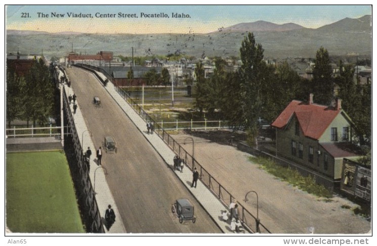 Pocatello Idaho, New Viaduct Center Street Scene, C1910s Vintage Postcard - Pocatello