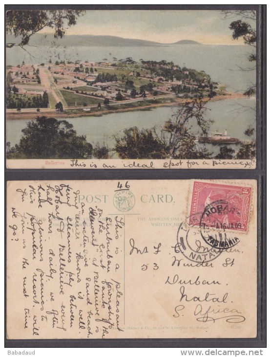 Tasmania, Bellrive Used HOBART To DURBAN NATAL 1909 - Autres & Non Classés