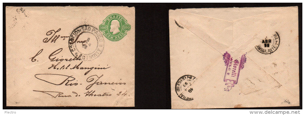 Brasil: Bonito Sobre Entero Postal De 100 Reis (1893) - Cartas & Documentos