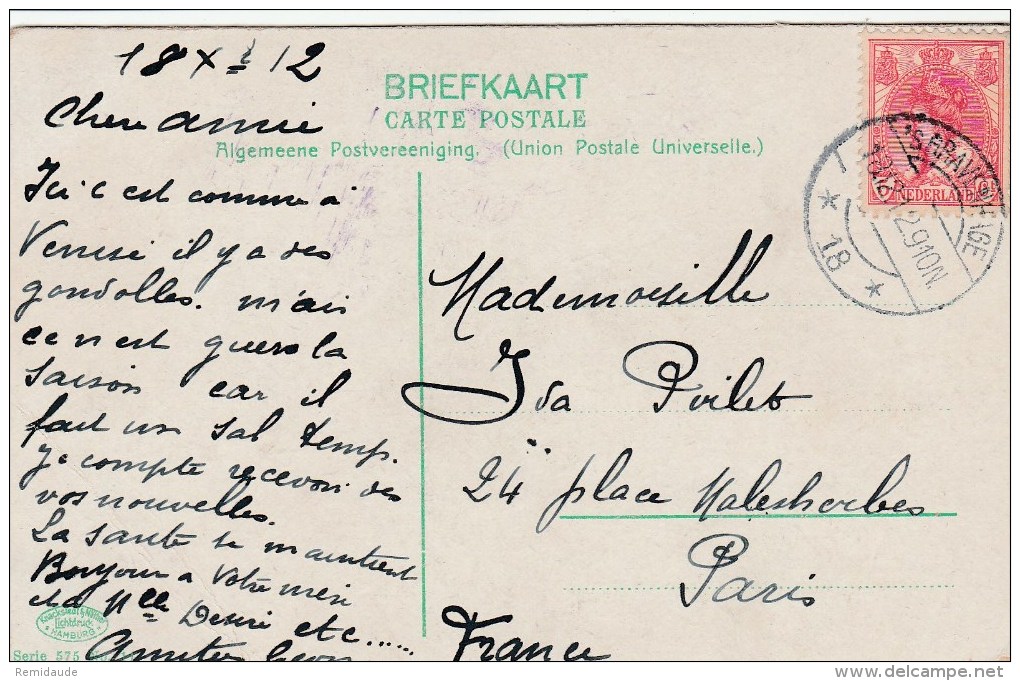 1912 - CARTE De S´GRAVENHAGE (NEDERLAND) Avec CACHET De La "LEGATION De FRANCE à LA HAYE" Pour PARIS - Poststempel